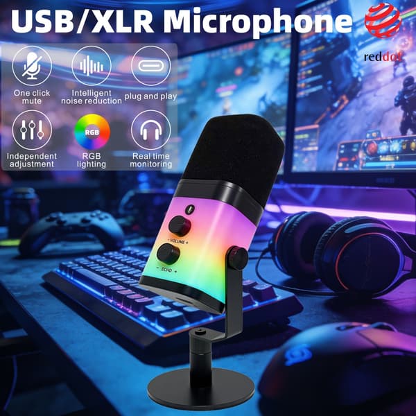 NÖRDIC Professionel RGB-dynamisk mikrofon USB-C, XLR, 3,5mm