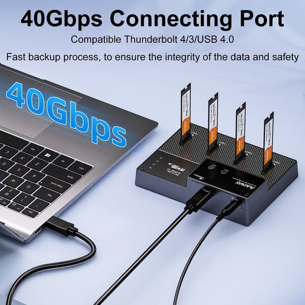 Maiwo K3015P4 4-bay M.2 NVMe SSD USB4.0 Dock, Kloner/Duplicator, Understøtter 1-til-3 Offline-kloning & Software RAID, 40Gbps kompatibel med Thunderbo