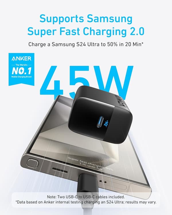 Anker 45W USB-C-oplader med PPS-hurtigopladning til iPad og andre USB-C-enheder