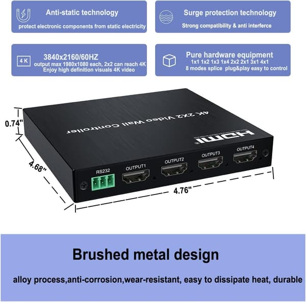 NÖRDIC 4K 2x2 Videoseinä-ohjain HDMI+DVI Input