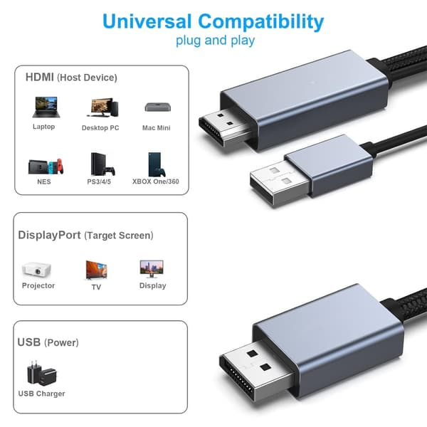 NÖRDIC HDMI-Displayport-kaapeli 1m 4K60Hz 18Gbps Black