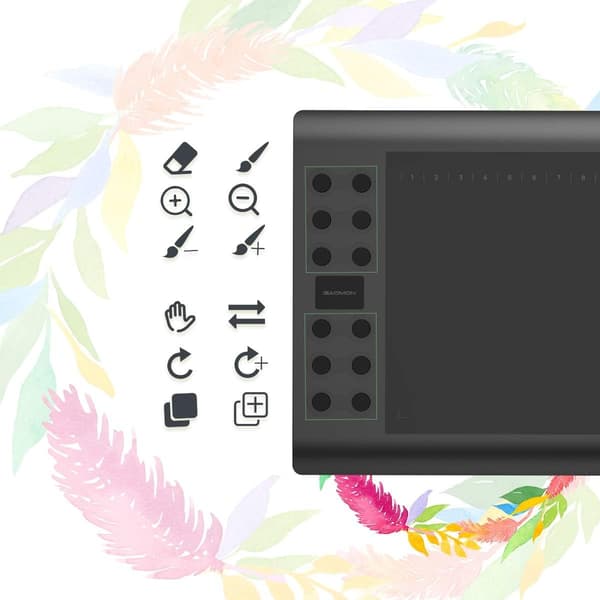 Professionel grafisk tegneblok med 12+16 programmeringsknapper. Kompatibel med Windows Mac Android og er batterifri