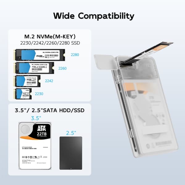 Maiwo K2578P2 2,5" SATA HDD, SSD & M.2 NVMe kotelo 10Gbps