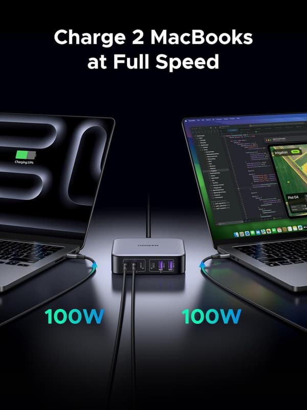 UGREEN 200W USB-C-laddare, Nexode 6-portars GaN-skrivbordsladdare grå