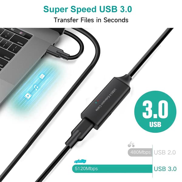 NÖRDIC aktiv 15m USB-C 3.0 SuperSpeed 5Gbps forlængerkabel han til hun Black