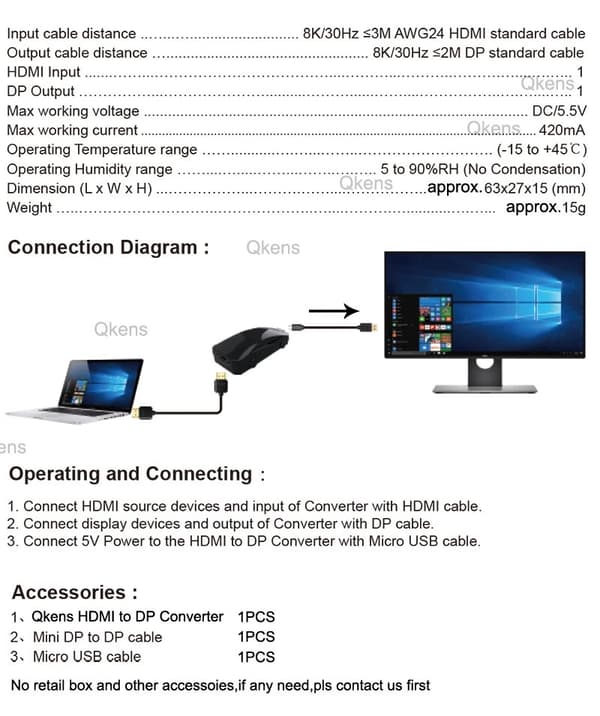 NÖRDIC HDMI til DP-konverter 8K30Hz