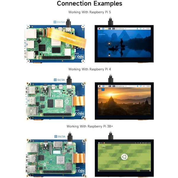 Waveshare 4,3-tums LCD Touch-skärm för Raspberry Pi 5/4B/3B+/3A+/3B/2B/B+/A+ 800 × 480 IPS