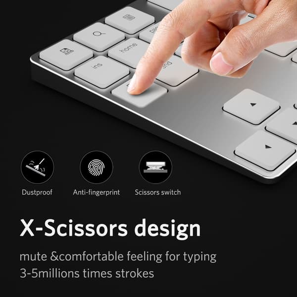 NÖRDIC Bluetooth numeriskt tangentbord 34keys Windows iOS Android Silver
