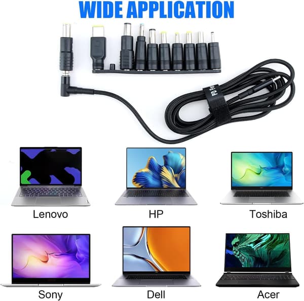 NÖRDIC USB-C–DC-virtajohto ja 10 sovitinta 1.8m 100W