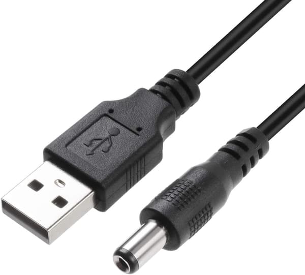 NÖRDIC 2m USB-A kabel till DC 5.5x2.1mm 2A