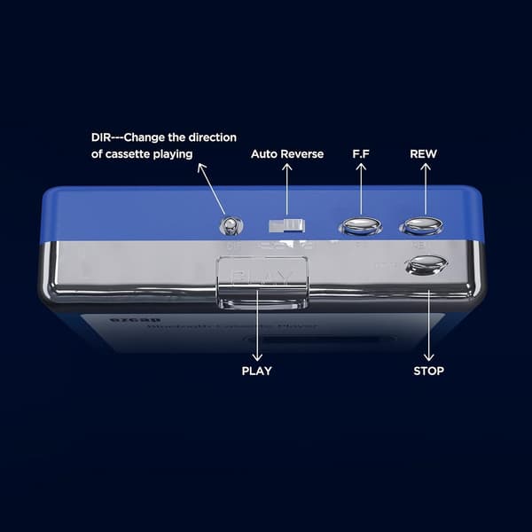 Ezcap Bluetooth-kasettisoitin, Walkman-nauhasoitin 3,5 mm:n AUX ulostulolla Blue