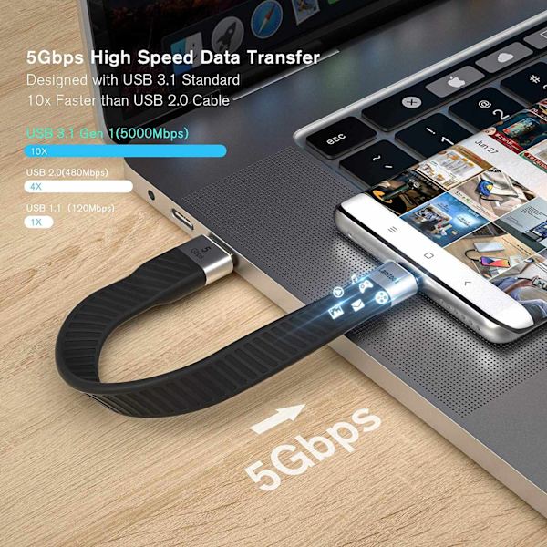 NÖRDIC Flad Adapter USB3.2 Gen1 USB-C til A 5Gbps 3A Black