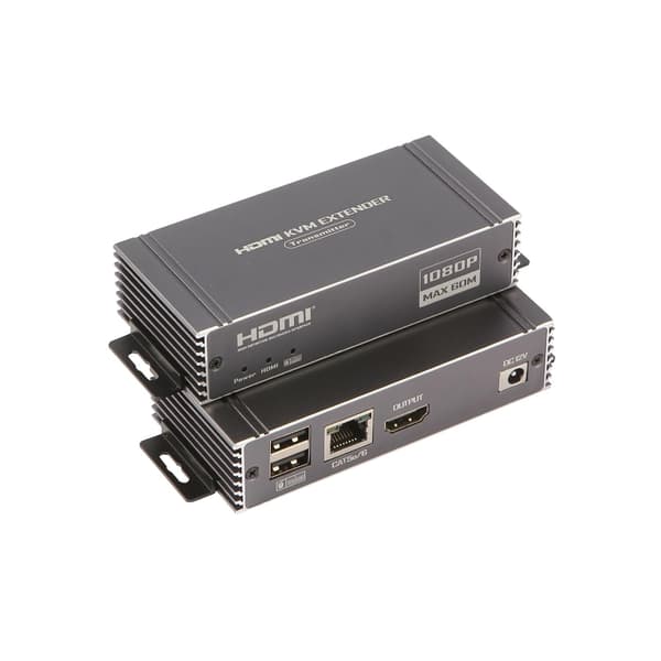 NÖRDIC 1080P 60Hz 65M HDMI KVM Extender USB over Cat5e/Cat6, POC med loop-support, USB til tastatur og mus til PC/computer
