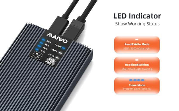 Maiwo K2022S eksternt kabinet til harddiskkloning M.2 SATA SSD USB3.2 5Gbps 1:1
