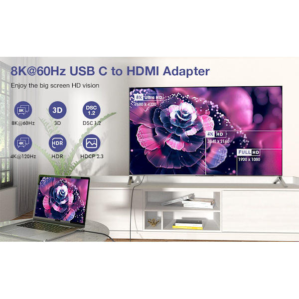 NÖRDIC USB-C til HDMI 8K60Hz adapter Grey