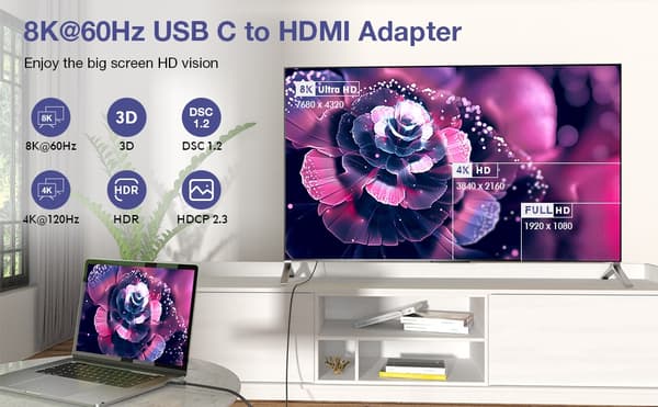NÖRDIC USB-C till HDMI 8K60Hz adapter grå
