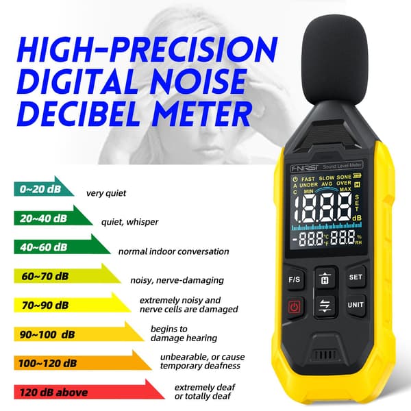 FNIRSI FDM01 digitaalinen melu- ja äänimittari 30~130dB Yellow