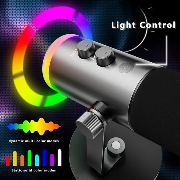 NÖRDIC XLR/USB Dynamic Microphone Kit, RGB Adjustable Boom Arm Stand for Streaming, Gaming, Voice-Over, Recording