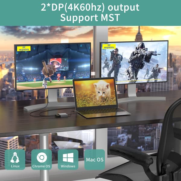 NÖRDIC 1 til 4 USB-C Dockningsstation 2xDP4K60Hz Dobbelt skærm 1xUSB-C PD100W 1xUSB-A 5G