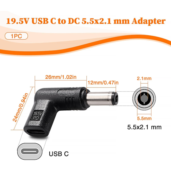 NÖRDIC USB-C til DC 5.5x2.1mm adapter 12-19,5V