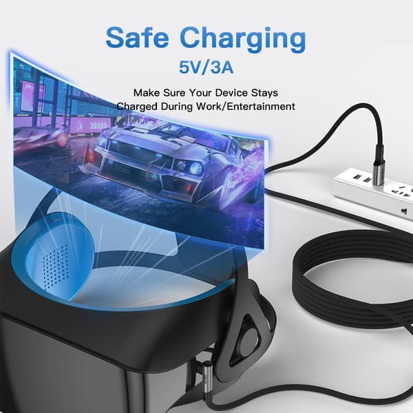 NÖRDIC VR Link-kabel 5m USB3.2 Gen1 USB-C til A 10Gbps 3A hurtigopladning Quest 2 Super Speed ​​​​USB Sort Black