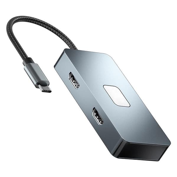 NÖRDIC USB-C 1 til 7 dockingstation 2xHDMI 4K30Hz, 3xUSB-A 3.1 5Gbps, 1xUSB-C 2.0 1xUSB-C PD100W Grey