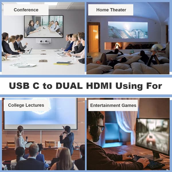NÖRDIC USB-C adapter till dubbla HDMI skärmar, 4K 60Hz, Windows, MacOS, Android grå