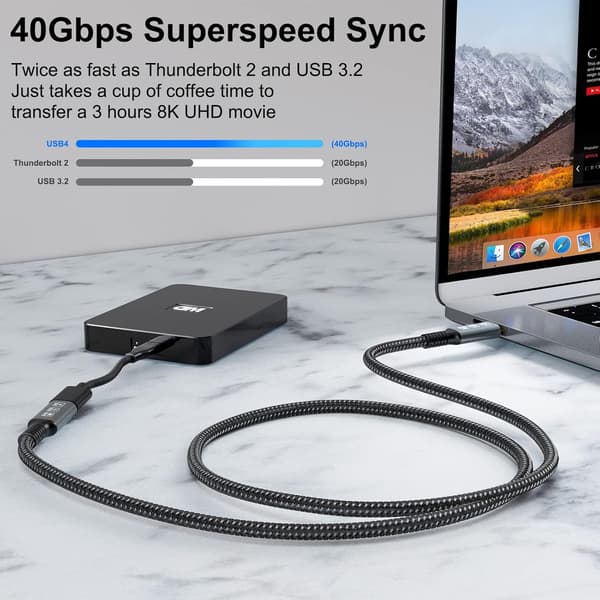 NÖRDIC USB 4 förlängningskabel 2m 40Gbps 100W 8K60Hz