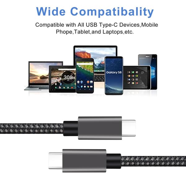 NÖRDIC 1,5m USB3.2 Gen1 USB-C till C nylonflätad kabel snabbladdning 3A 5Gbps Power Delivery PD 60W Svart