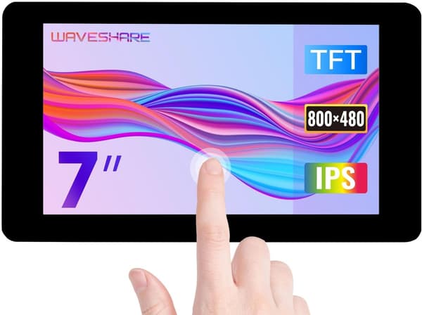 Waveshare 7 tuuman kosketusnäyttö Raspberry Pi 5:lle, 4B:lle, Raspberry Pi 3B+/3B/3A+:lle, CM3/3+/4:lle ja VisionFive2 Core3566:lle, 800 × 480 resoluu