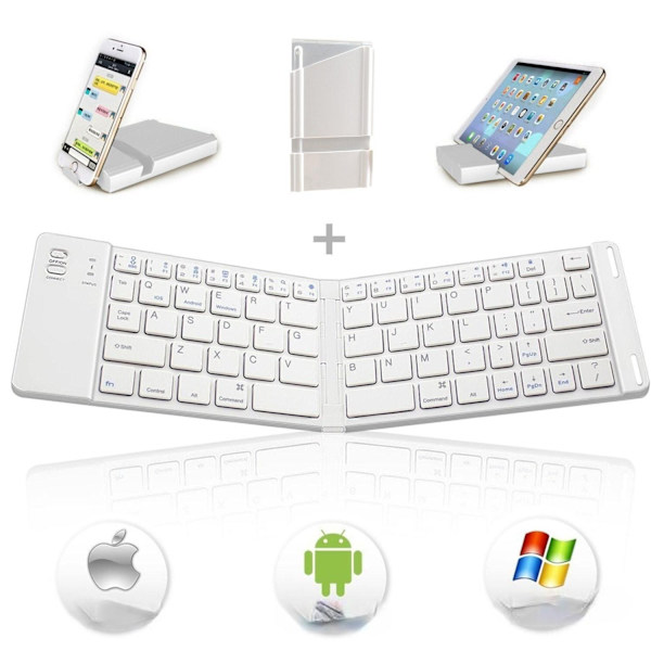 NÖRDIC Vikbart Bluetooth Tangentbord 66 tangenter  US Layout Vit Vit