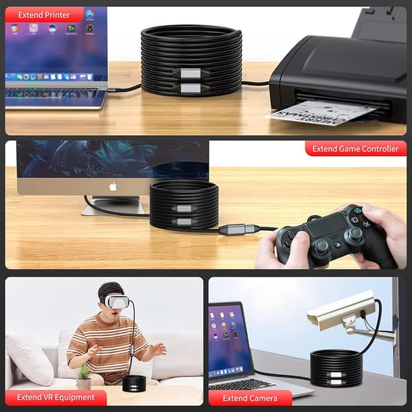 NÖRDIC Active 15m USB3.1 forlængerkabel 5Gbps USB A han til hun til Xbox, PS5, Oculus, printer, scanner, Playstation, VR USB forlængerkabel Black