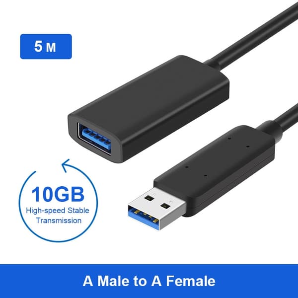 NÖRDIC Active 5m USB3.2 10Gbps USB-A forlængerkabel til Xbox, PS5, Oculus, printer, scanner, Playstation, VR USB-forlængerkabel Black
