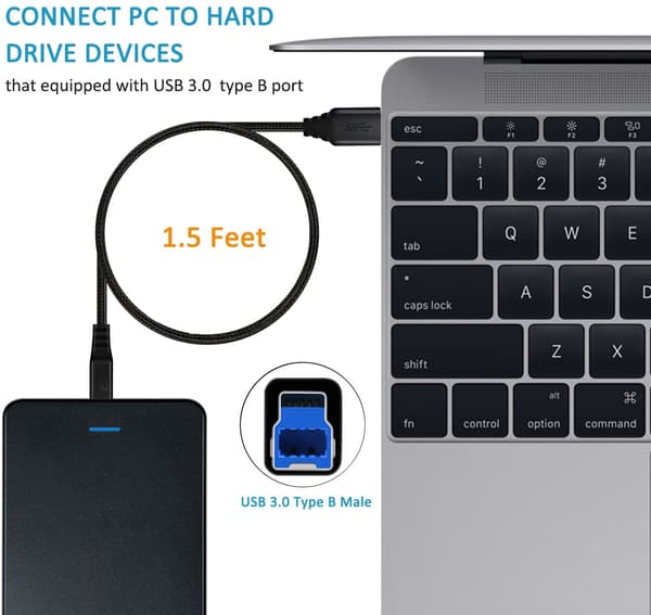 NÖRDIC USB 3.1 -kaapeli USB C - USB B 5Gbps 2m USB-tulostinkaapeli Black