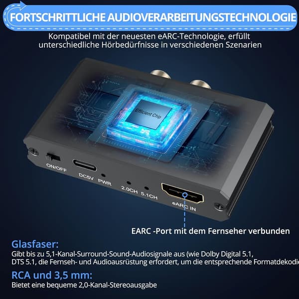 NÖRDIC HDMI eARC/ARC til Optisk og RCA Lydekstraktor, understøtter 5.1/2.0-kanals lyd CEC