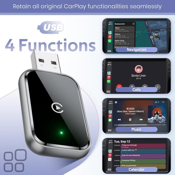NÖRDIC 2-i-1 trådlös Android CarPlay-dongel, med USB-C-adapter, Plug & Play, WiFi 5,8 GHz, stöder iOS 10+ och Android 11+