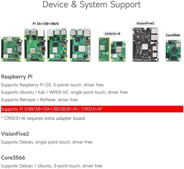 Waveshare 7-tommer touch-skærm til Raspberry Pi 5, 4B, Raspberry Pi 3B+/3B/3A+, CM3/3+/4 og VisionFive2 Core3566, 800 × 480 opløsning med DSI-interfac