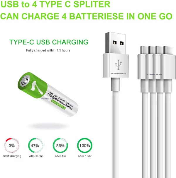 NÖRDIC USB-C Ladattavat paristot 4-pack AAA/LR03
