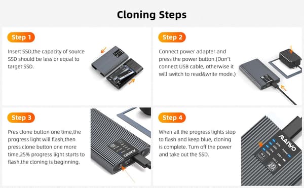 Maiwo K2022S eksternt kabinet til harddiskkloning M.2 SATA SSD USB3.2 5Gbps 1:1