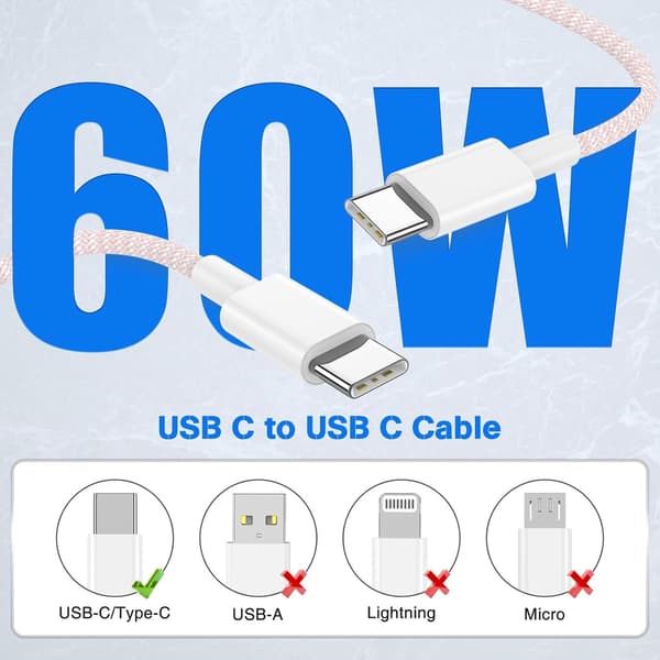 NÖRDIC 2m USB 2.0 USB-C till C kabel för iPhone 15/15 Pro/15 Plus/15 Pro Max 3A 480Mbps 60W vit Vit
