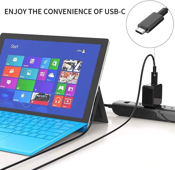 NÖRDIC 1m Laddningskabel för Microsoft Surface 15V3A 45W Svart