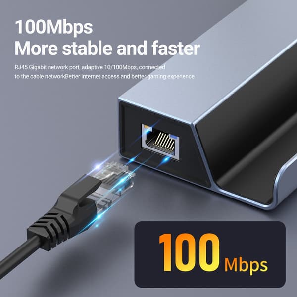 NÖRDIC USB-C 1 til 6 dockingstation til Steam Deck, HDMI 2.0 4k60Hz, RJ45, USB-A 3.0 5 Gbps, 100W USB-C PD Grey