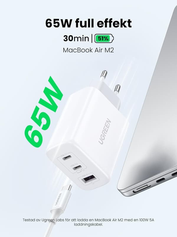 UGREEN USB-C laturi 65W White