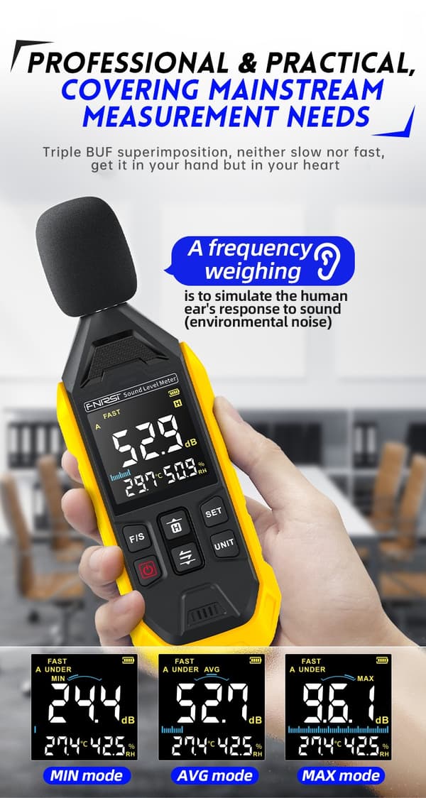 FNIRSI FDM01 Digital støj- og lydmåler 30~130dB Yellow
