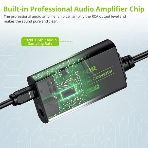 NÖRDIC 192kHz DAC Digital til Analog Converter SPDIF Toslink til Analog Stereo RCA L/R Black