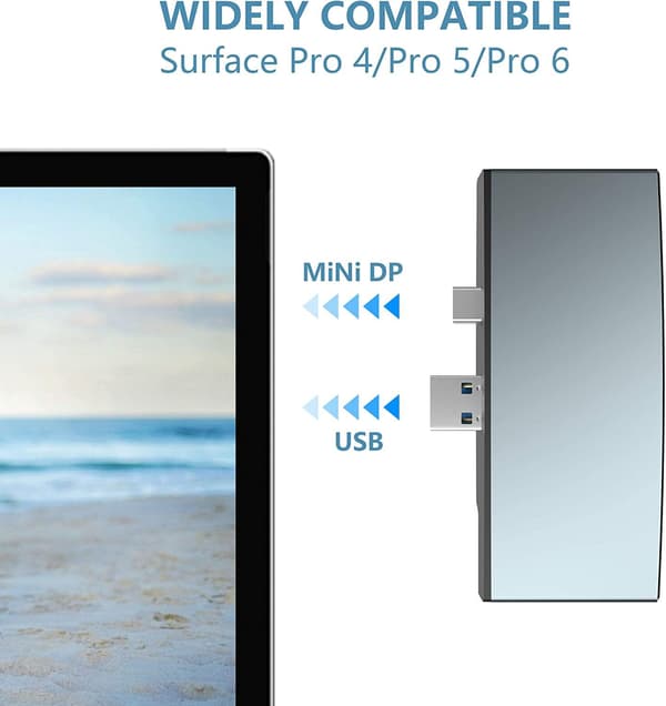 NÖRDIC USB-dockingstation til MicroSoft Surface 1xHDMI4k30Hz 3xUSB-A 5Gbps og 1xTF og 1xSD Silver
