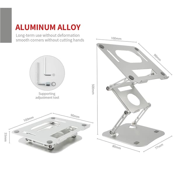 NÖRDIC justerbar tre-lags aluminiumsholder til bærbar computer til computere op til 17" Grey