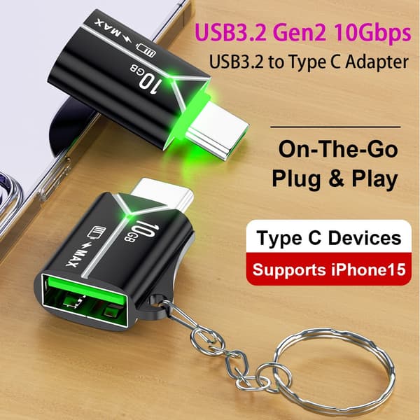 NÖRDIC USB-A OTG naaras - USB C -urossovitin USB 3.2 Gen 2 10Gbps, hopea Silver