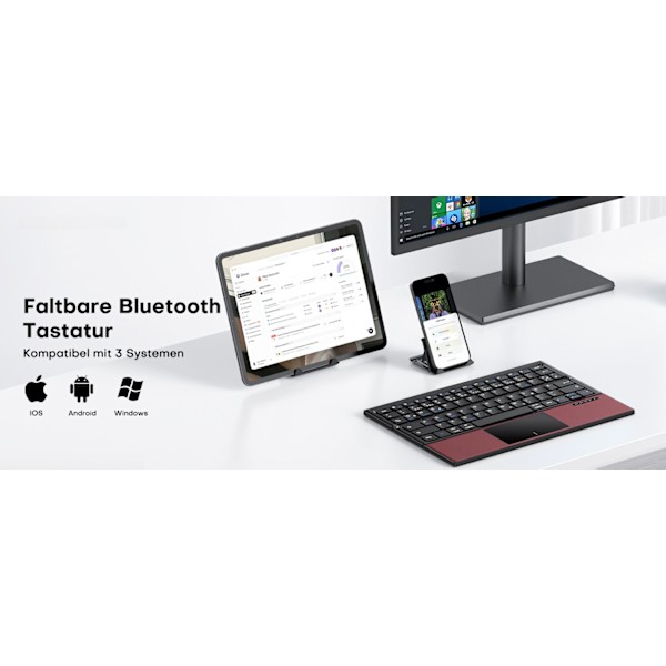NÖRDIC foldbart Bluetooth-tastatur med touchpad til iOS, Android, Windows, laptop, PC, tablet og smartphone, US layout