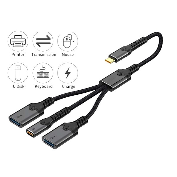 NÖRDIC USB-C Hub til 1xUSB-C PD60W 2xUSB-A